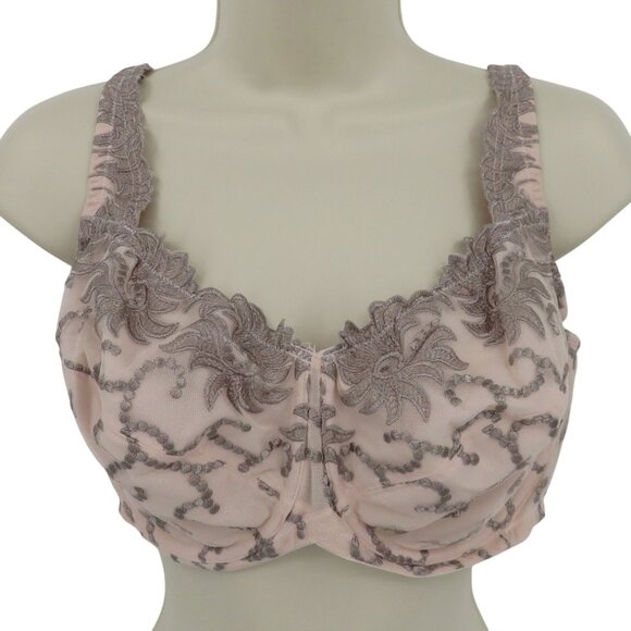Modern Movement 38DD Pink Underwire Unlined Embroidered Mesh Bra Detailed Straps - Picture 1 of 12